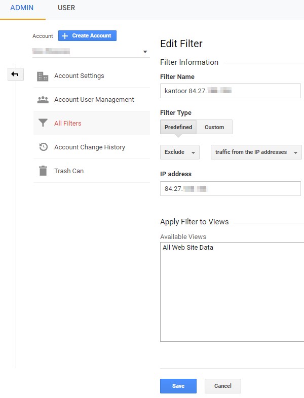 Google Analytics filter IP adres